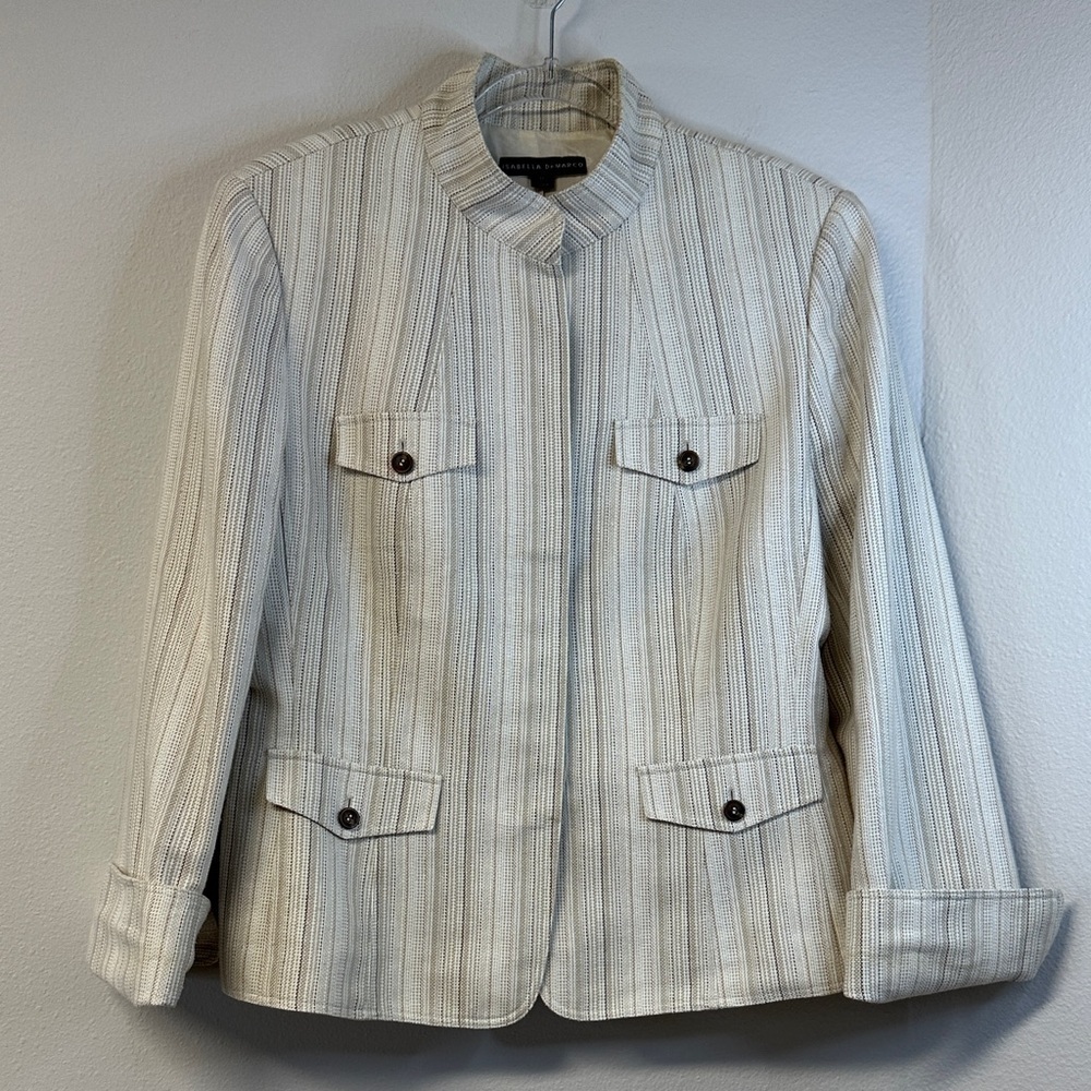 Isabella DeMarco Size 14 Striped Cotton Blend Button-Front Jacket Blazer